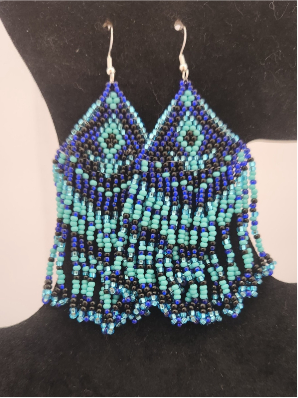 Handcrafted Beaded Lotus Dangle Earrings 925 Silver